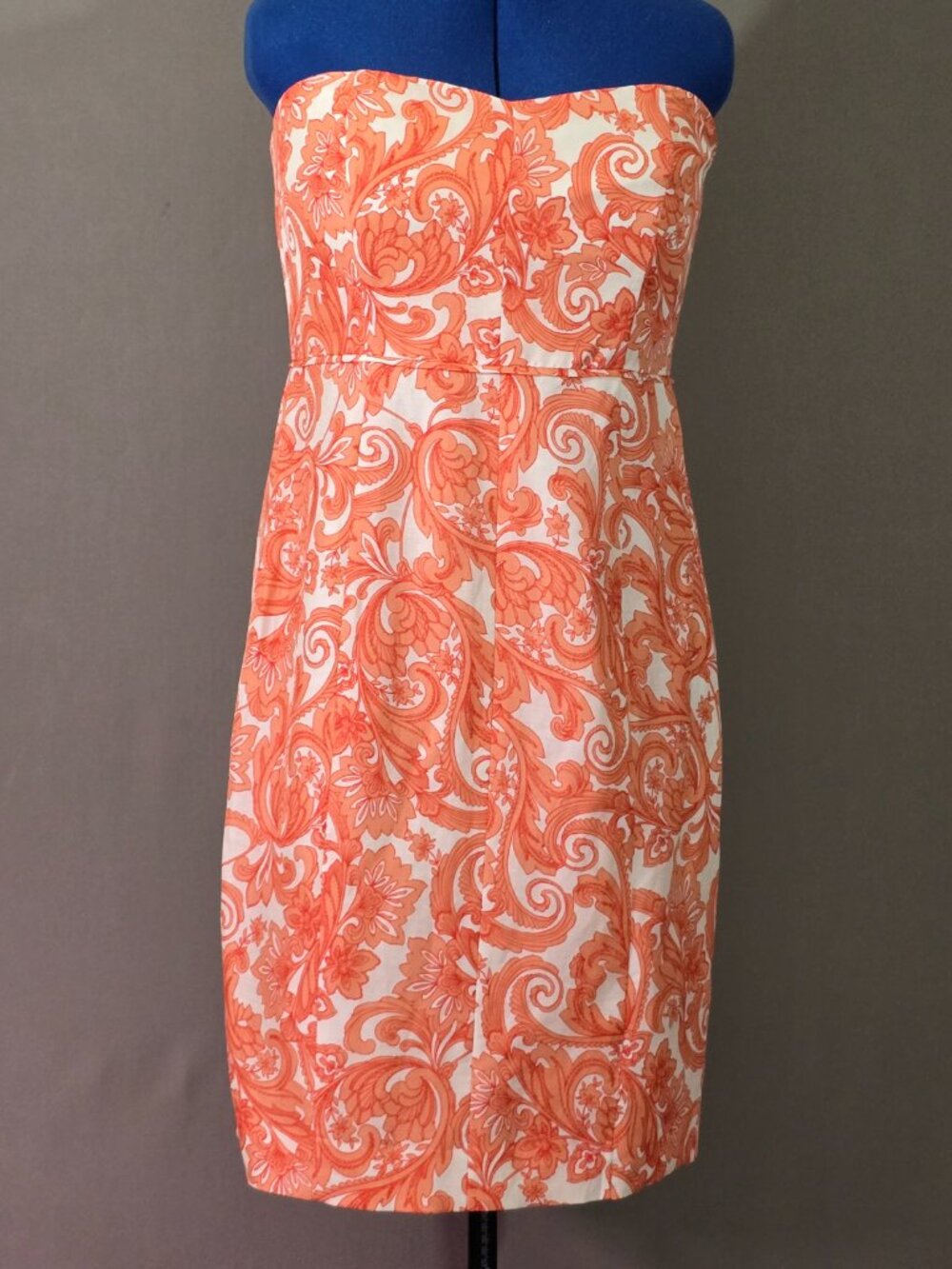 J.Crew Collection Strapless Mini Dress Womens 14 Silk Linen Orange Paisley NWT